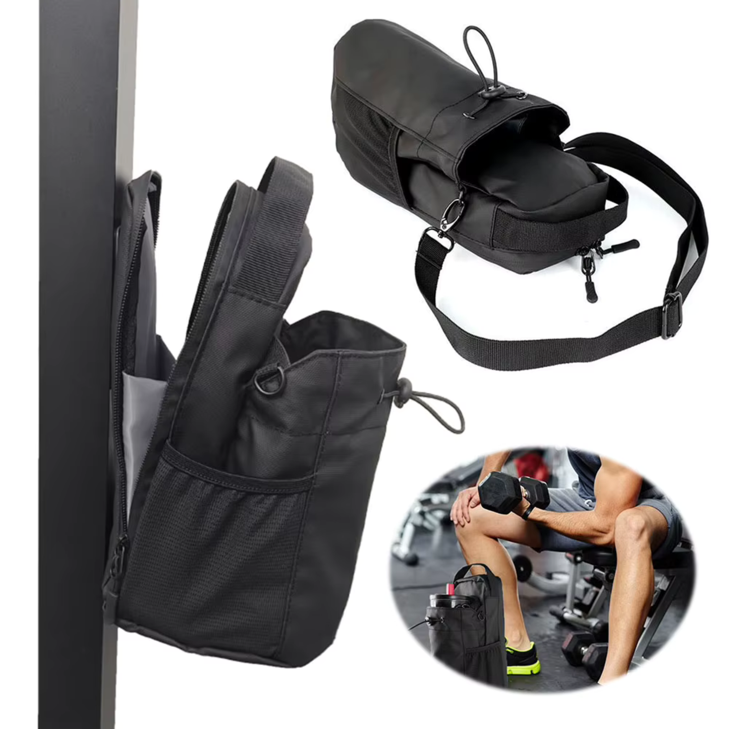 Bolsa de Gimnasio Magnética – Organizador con Porta Botella y Bolsillo para Teléfono